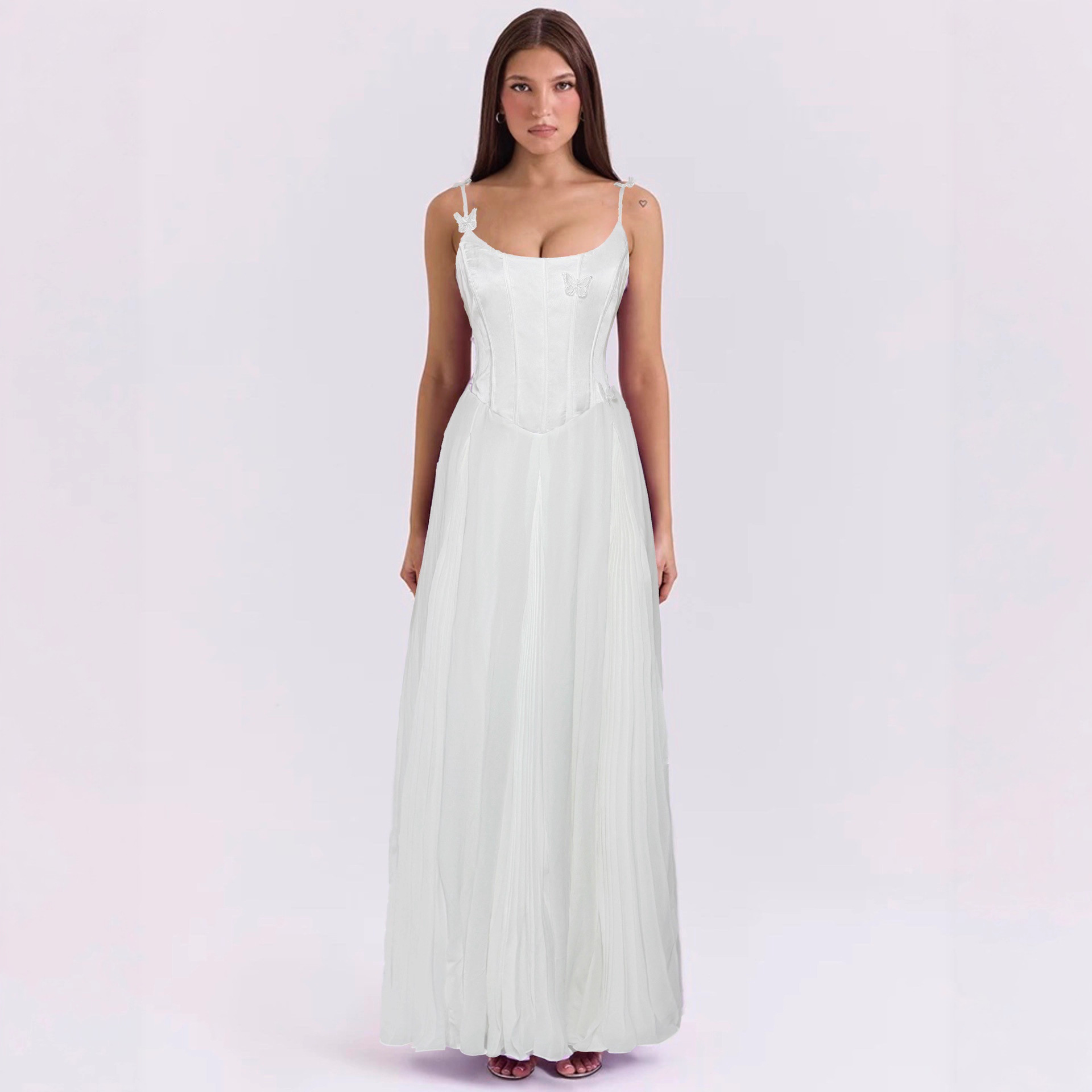 Sexy Solid Color 3D Butterfly Waist-Cinched Maxi Dress