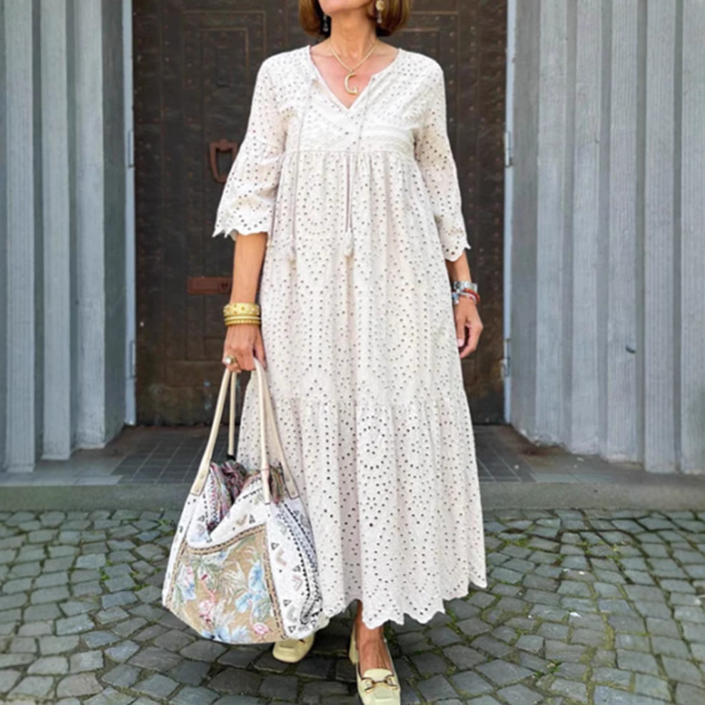 Women's Hollow-Out V-Neck Solid Casual Dress