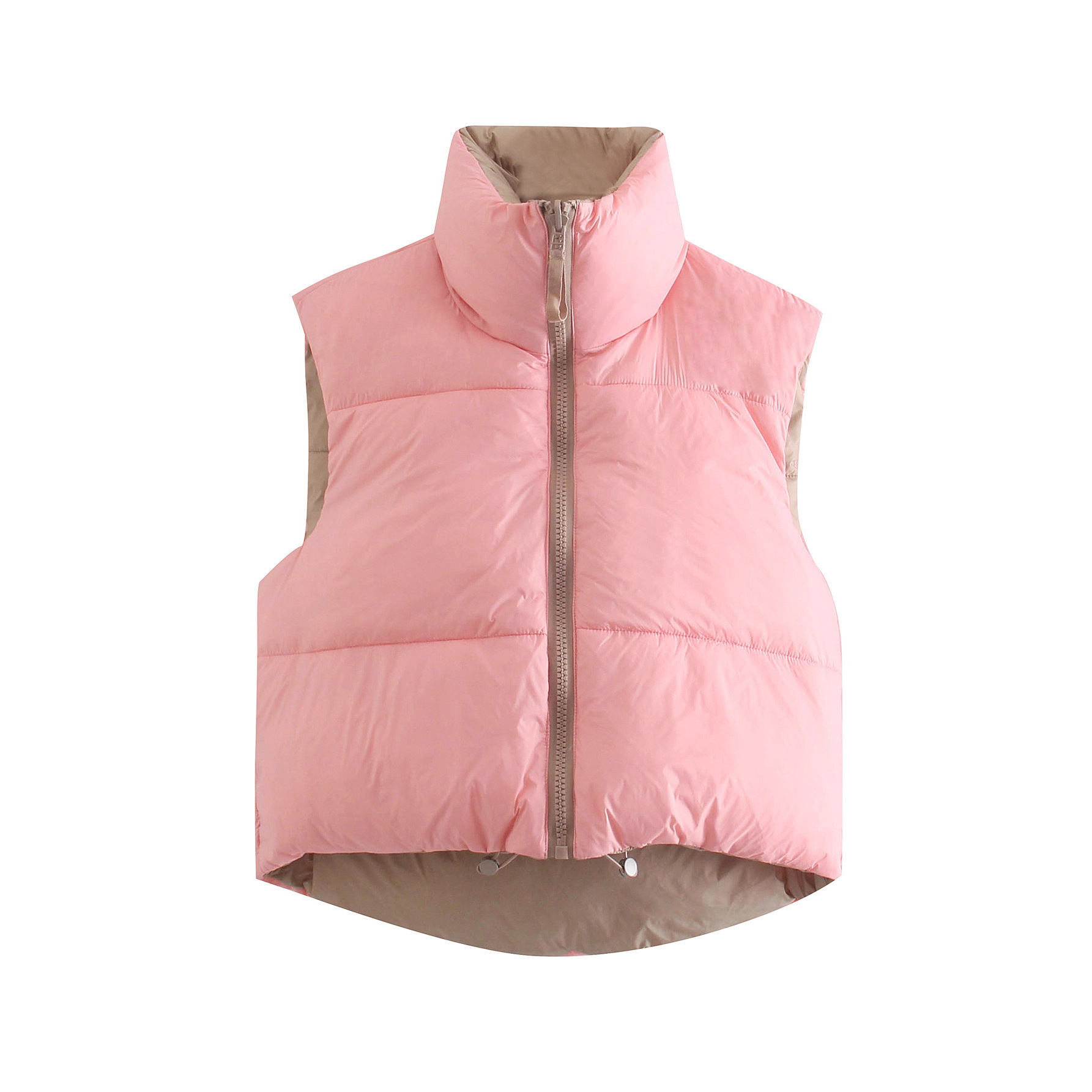 Women's Reversible Quilted Cotton Vest Zip-Up Solid Color