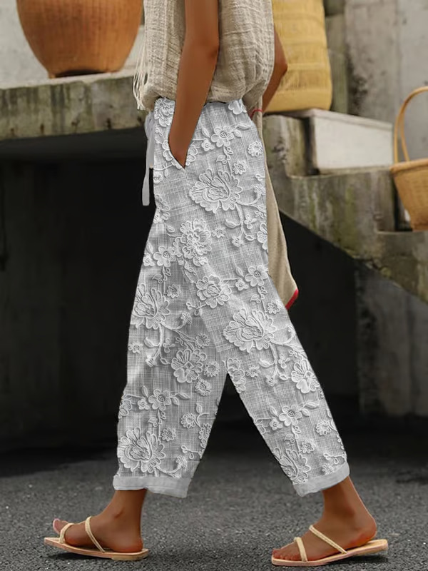Women's Vintage Floral Print Straight-Leg Casual Pants