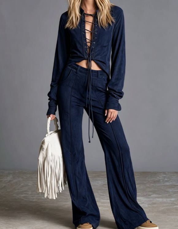 Women's Western Style Suede Cardigan and Pants Set