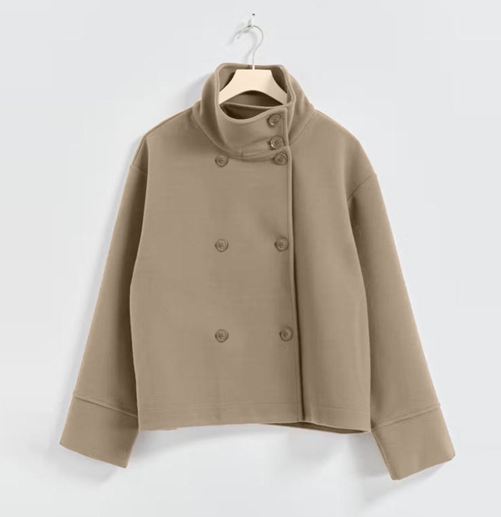 Women's Elegant Stand Collar Button Long Sleeve Wool Coat