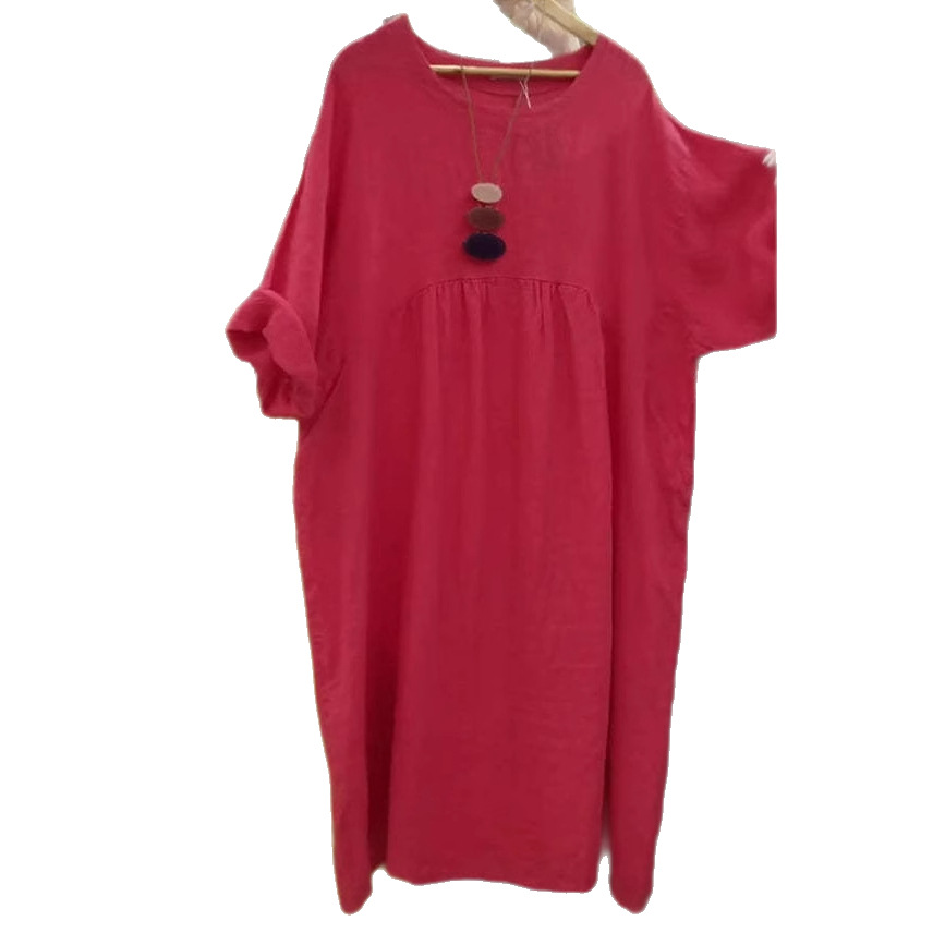 Women's Casual Solid Color Cotton-Linen Pocket Dress