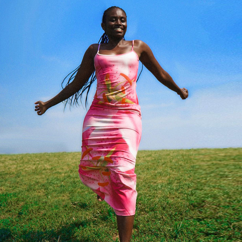 Printed Sleeveless Split Bodycon Maxi Dress
