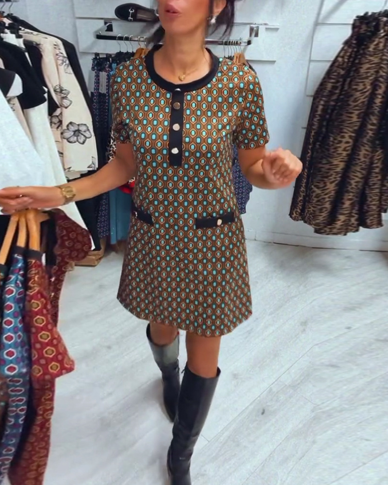 Women's Polka Dot Print Short Sleeve Round Neck Dress
