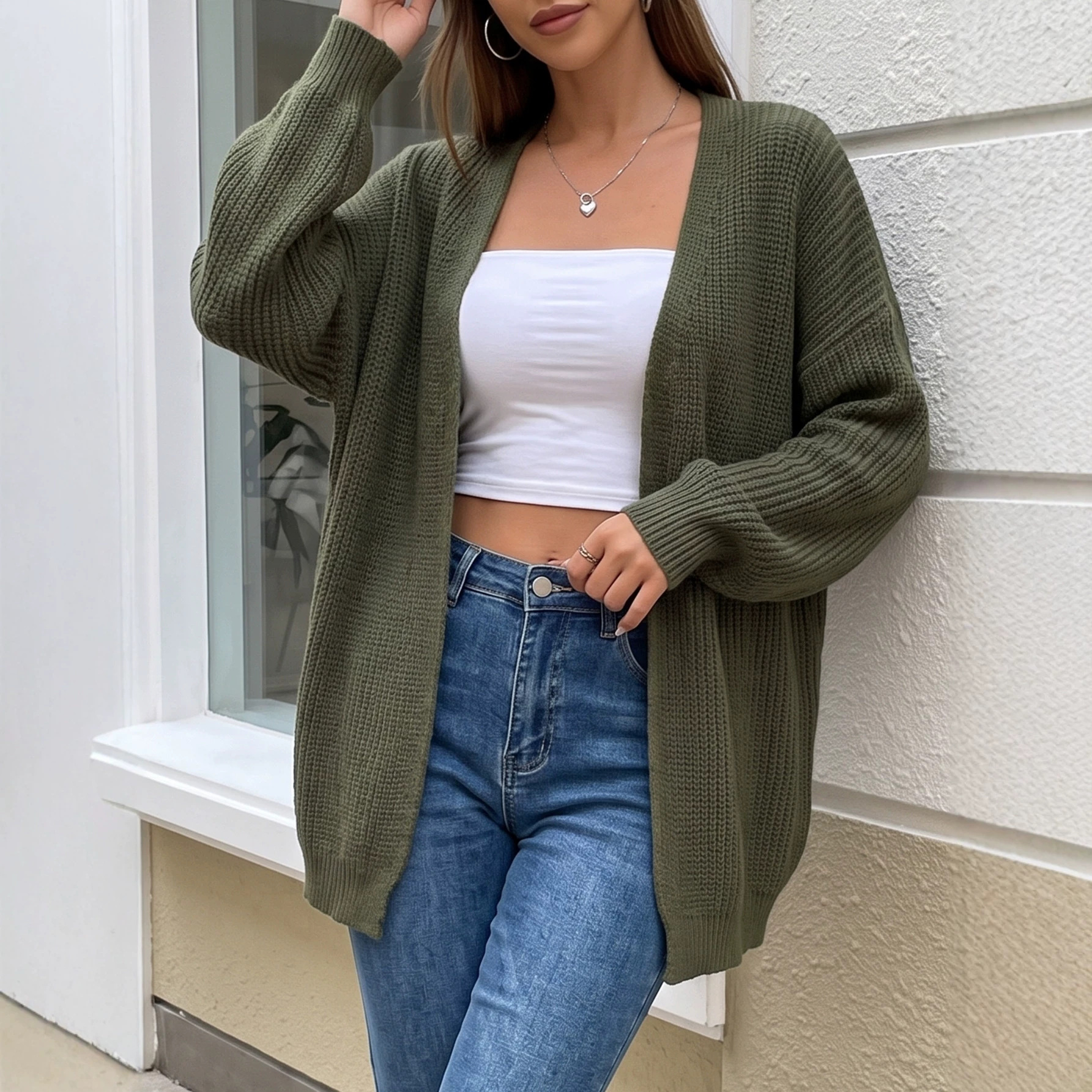 Women's Solid Color Open-Front Cardigan Sweater Coat