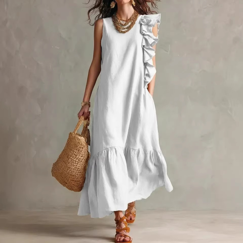 Irregular Ruffle Sleeveless Midi Dress