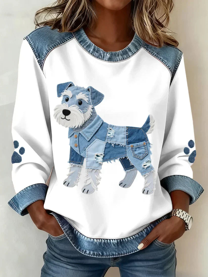 Women's Leopard Print Crewneck Sweatshirt Waffle Knit Long Sleeve
