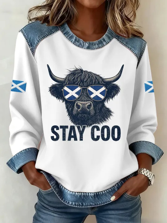 Women's Striped Paw Print Tribal Graphic Crewneck Sweatshirt