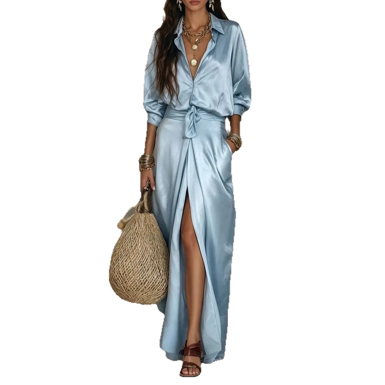 Women's Solid Color Skirt and Shirt Two-Piece Set