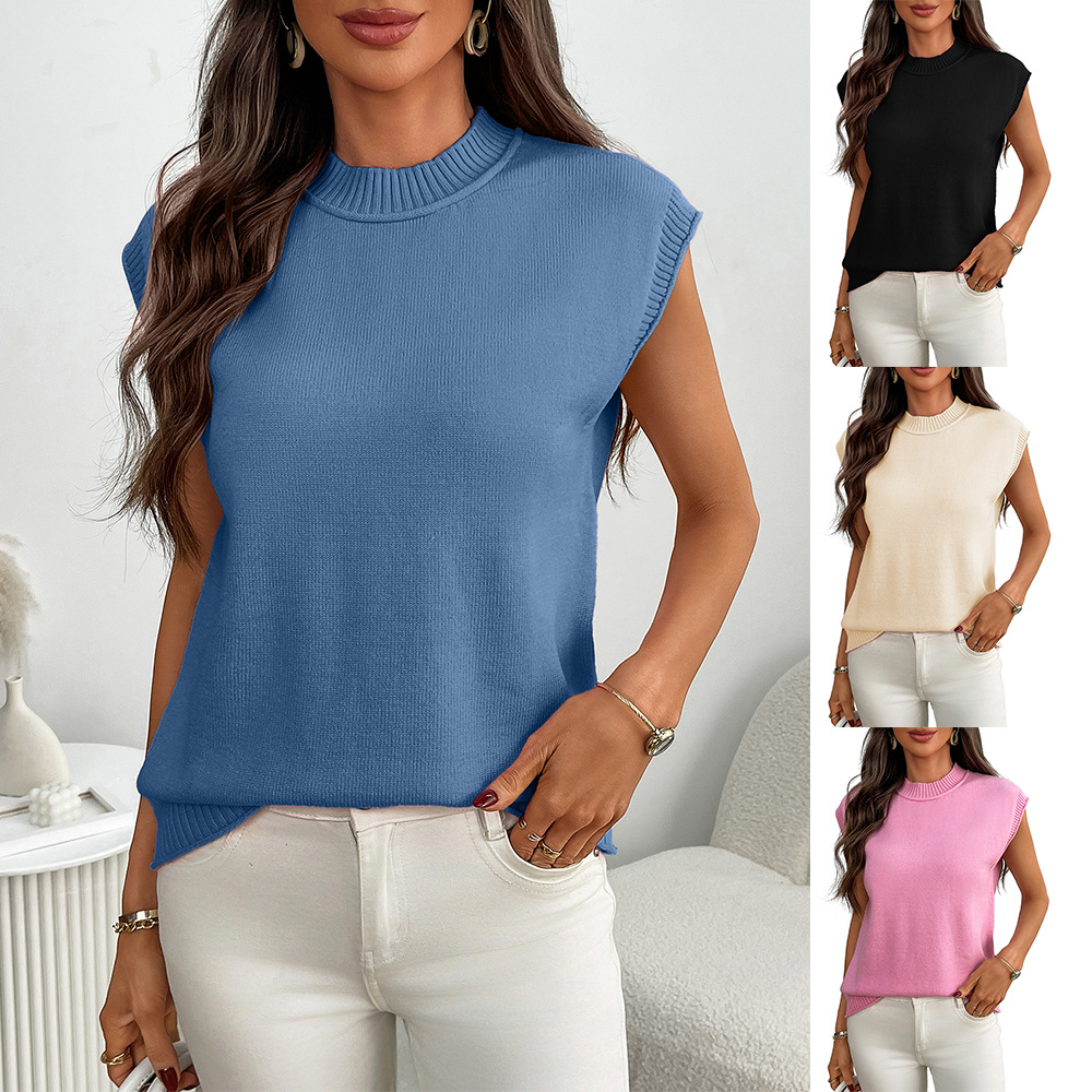 Women's Solid Color Crewneck Pullover Knit Sweater for Commute