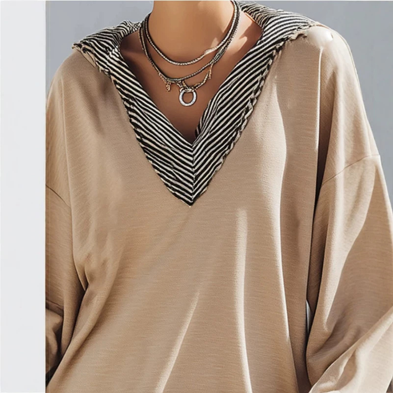 Striped Trim Khaki Hooded Mini Dress