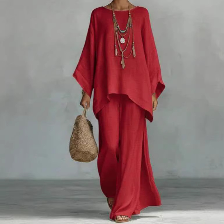 Women's Linen-Blend Shirt & Wide-Leg Pants Set