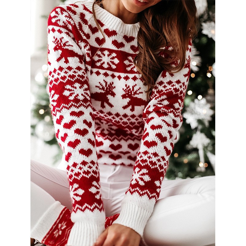 Christmas Snowflake Long-Sleeve Knit Sweater for Women
