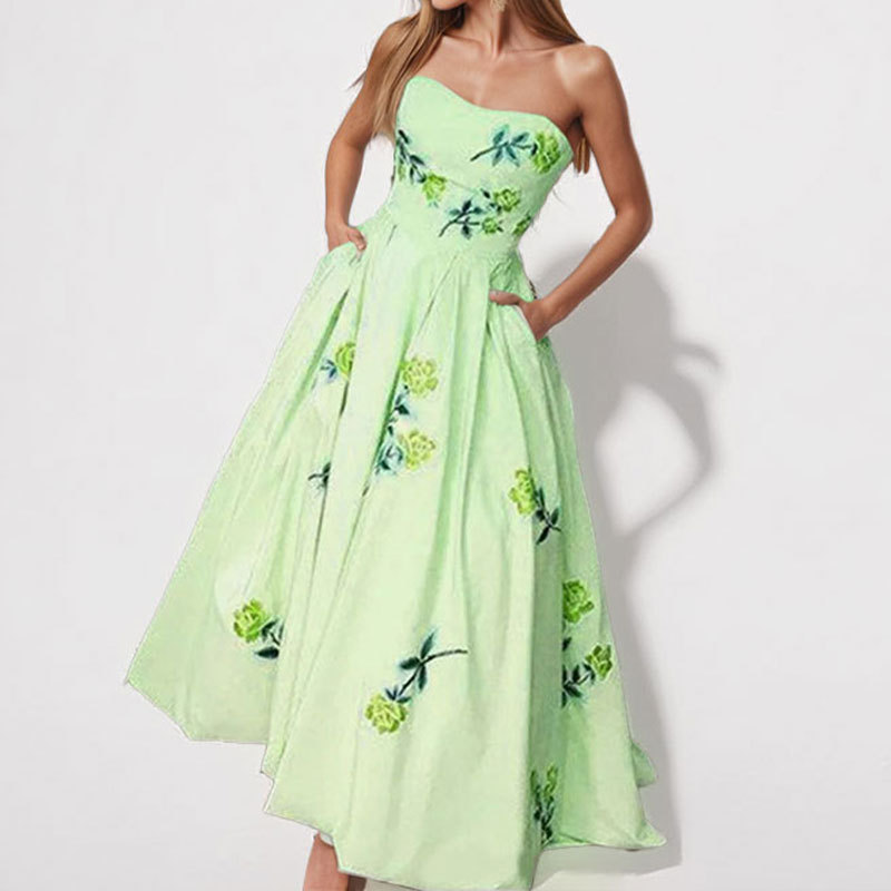 Women's Printed Spliced Slim Fit Sleeveless Midi Dress