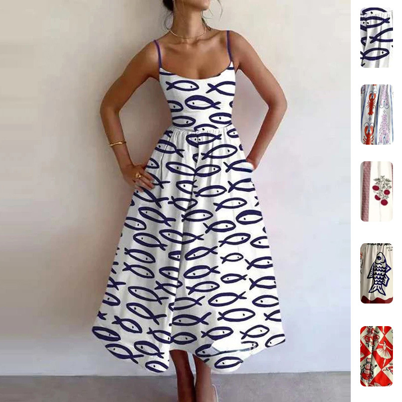 Women's Printed Sleeveless High-Waist Flowy Cami Dress