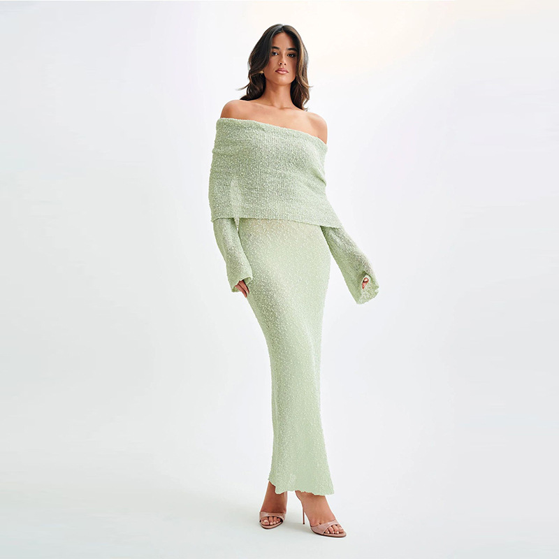 Off-Shoulder Long Knit Bodycon Dress