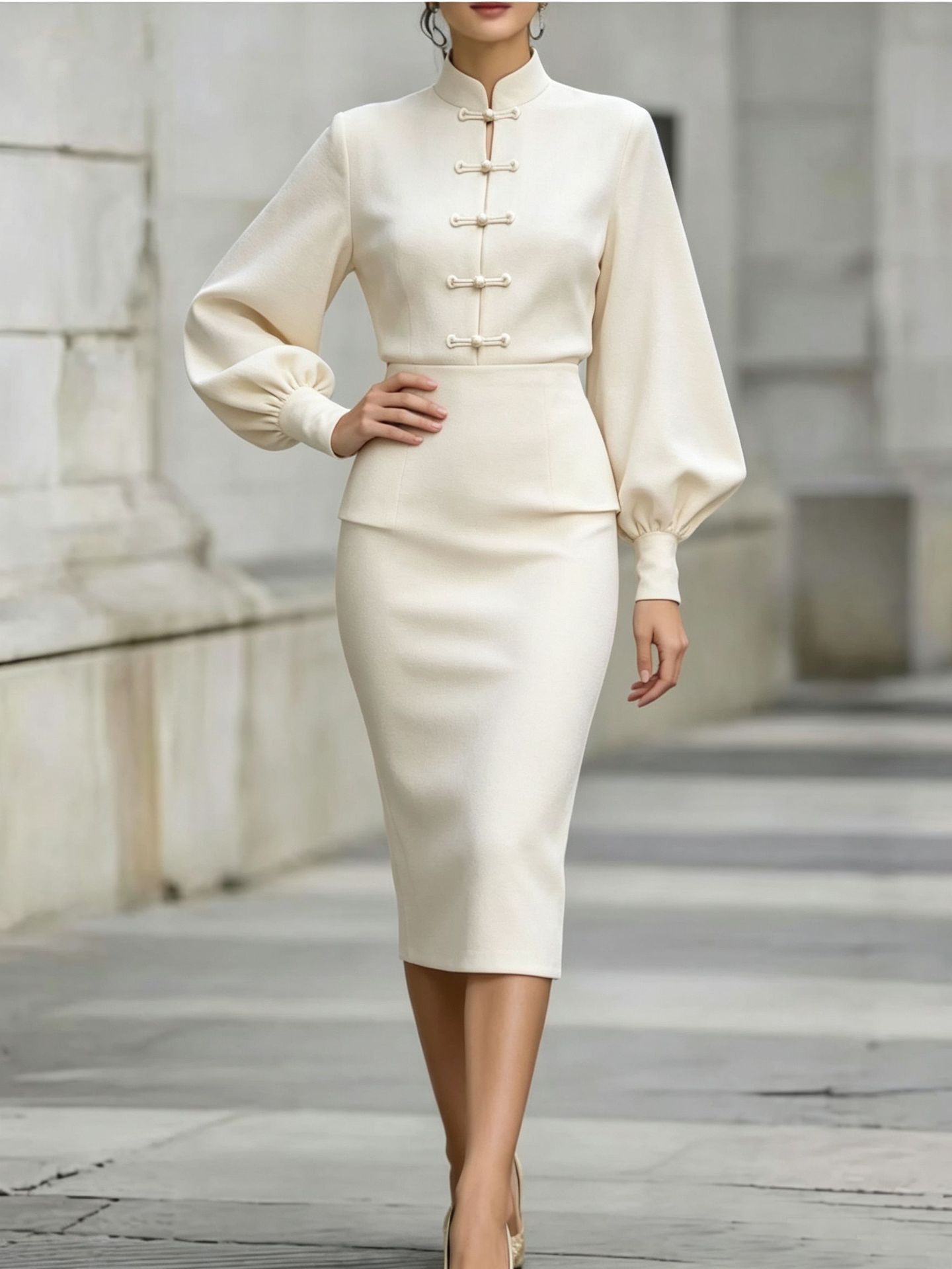 New Chinese Style Stand Collar Pankou Bodycon Dress