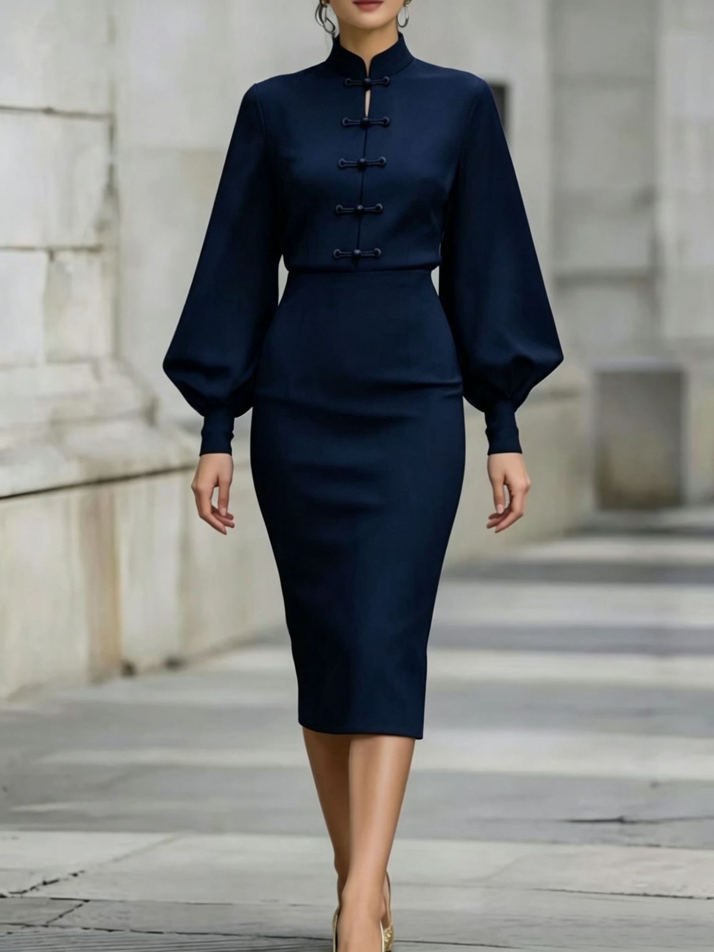 New Chinese Style Stand Collar Pankou Bodycon Dress