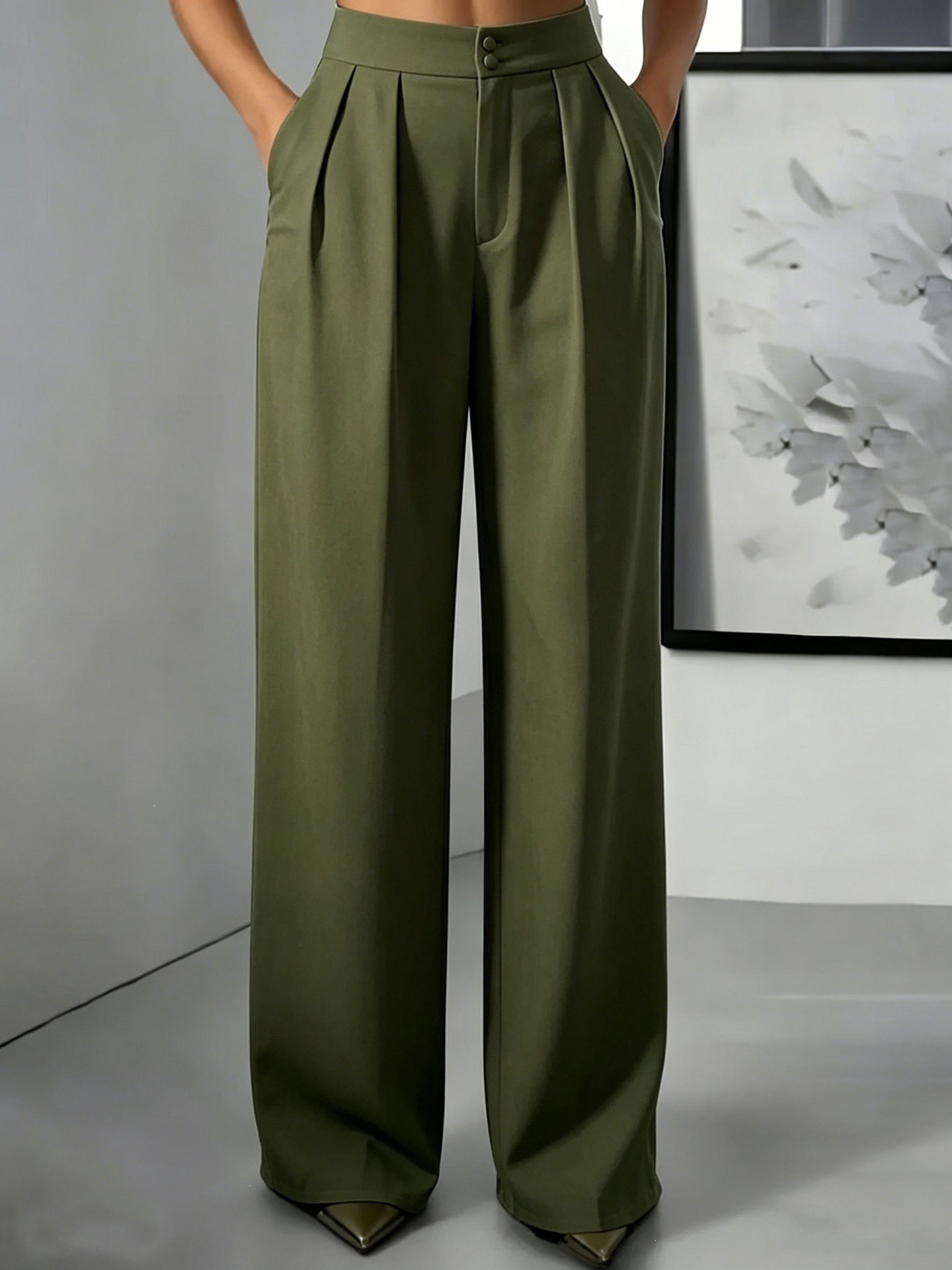 Women's High Waist Straight Leg Tailored Pants with Elastic Waist