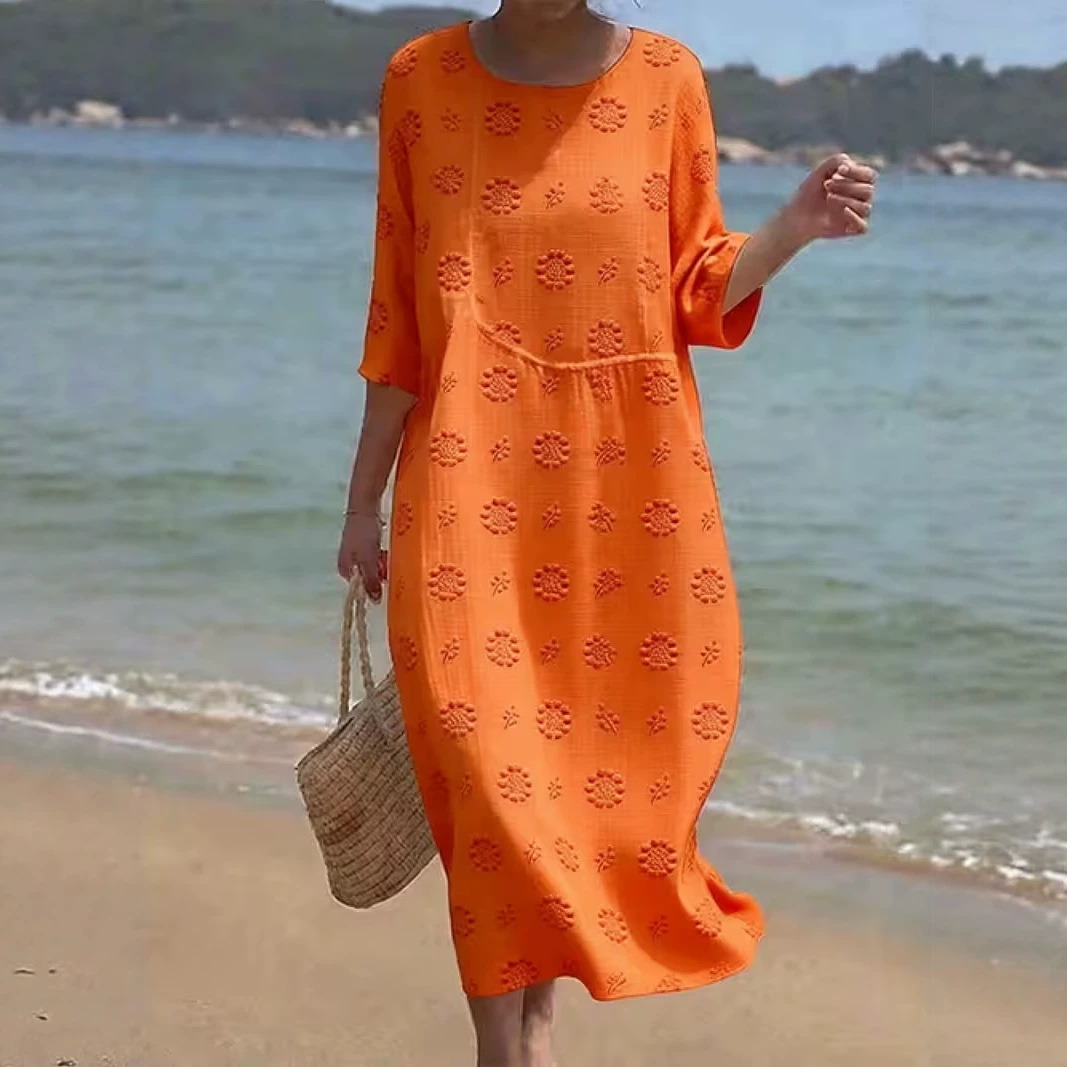 Women's Elegant Solid Print Pleated Midi Dress