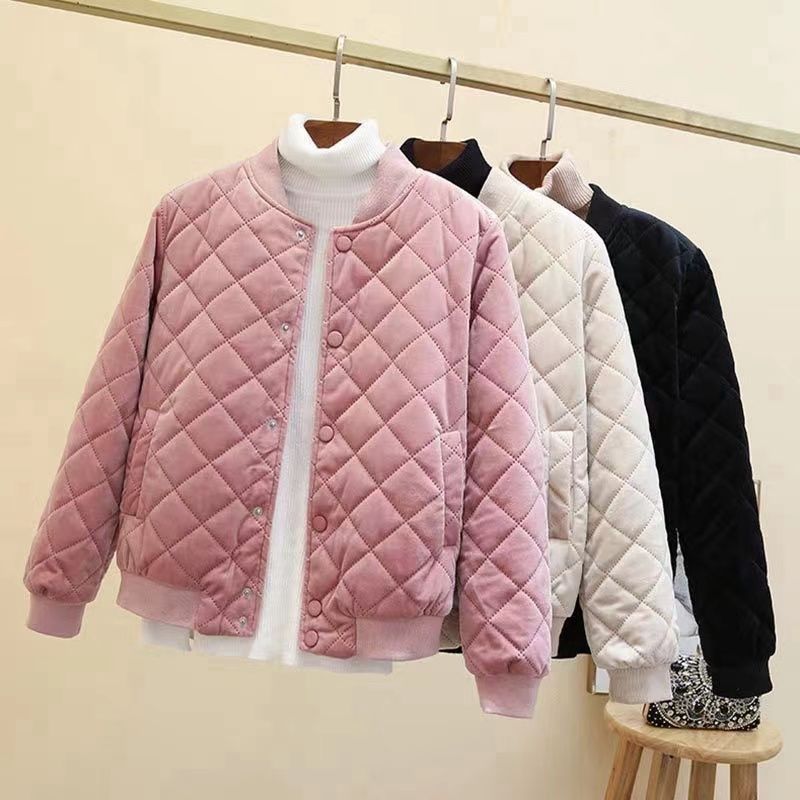 Women's Korean Style Cropped Velvet Padded Bomber Jacket