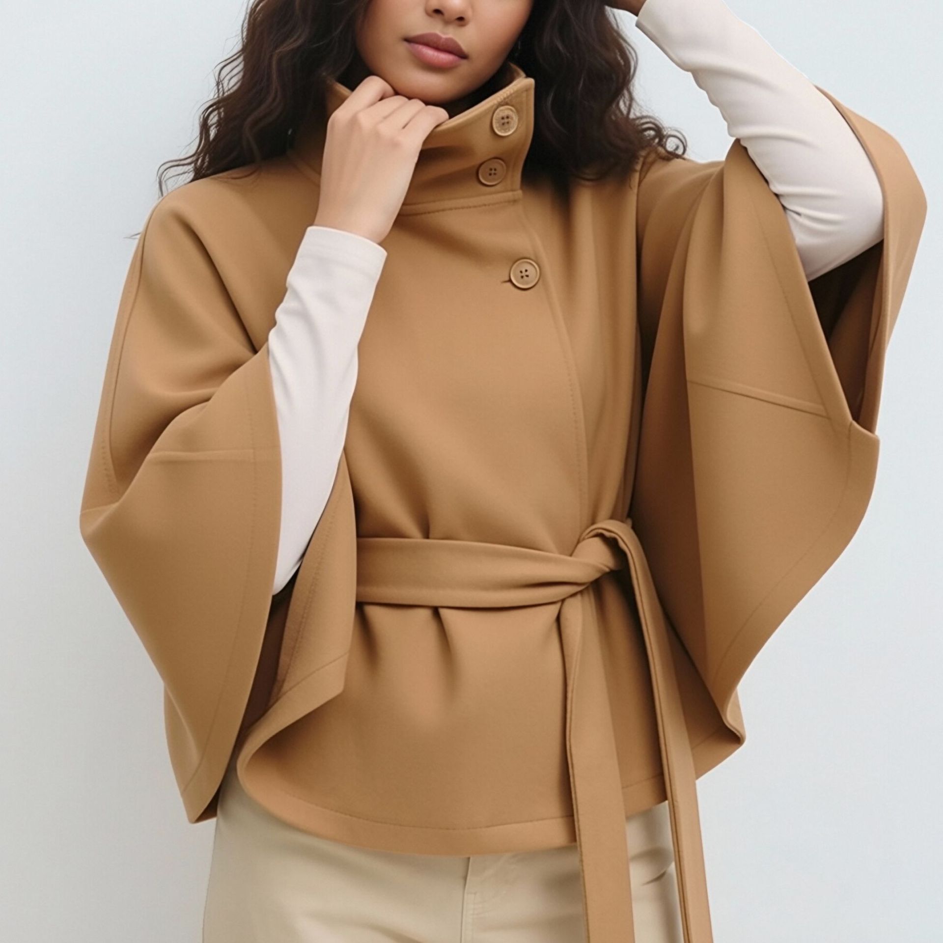 Elegant Slim Fit Stand Collar Solid Color Trench Coat