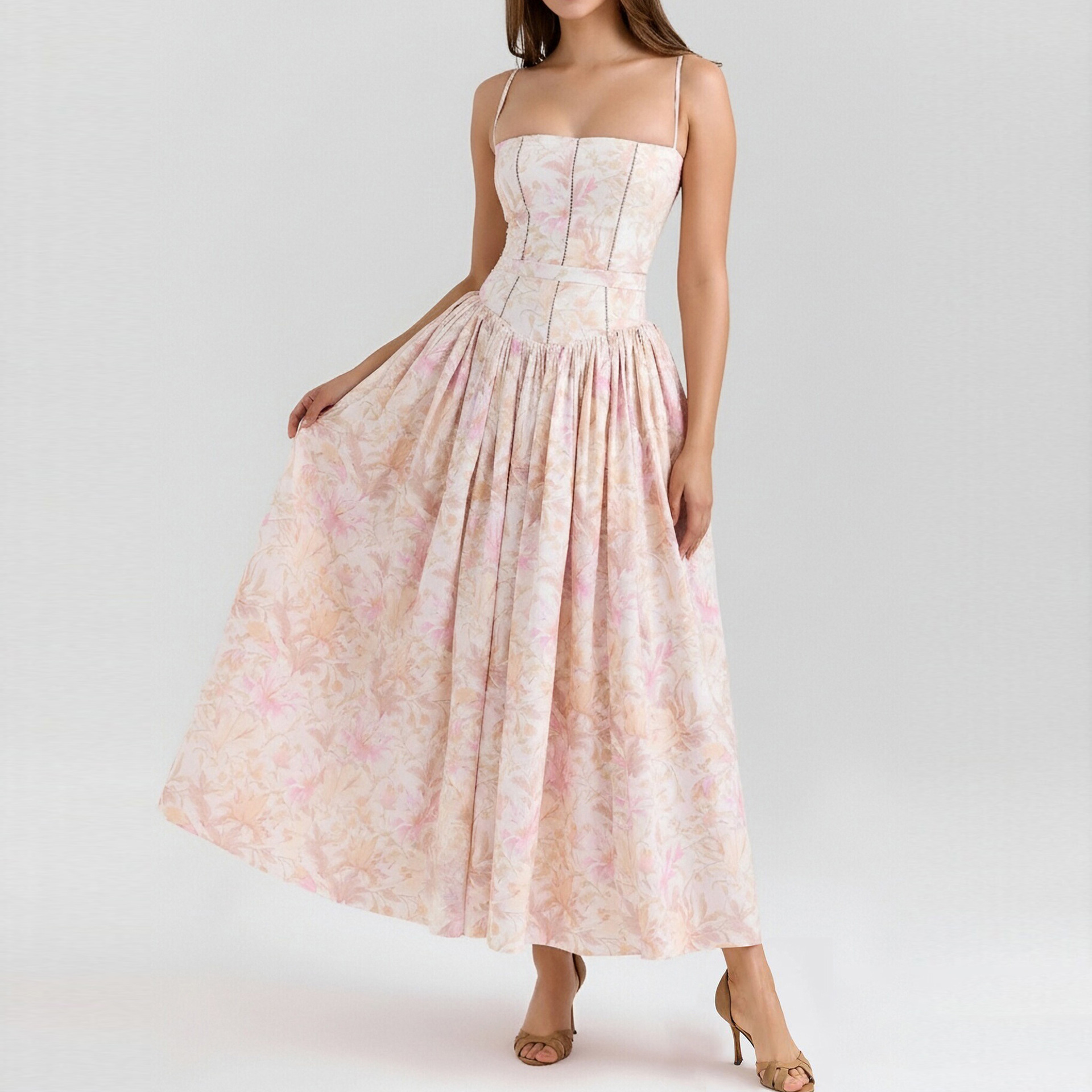 Women's Floral Print Sleeveless Maxi Cami Dress