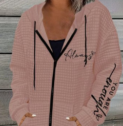 Letter Print Zip-Up Hooded Sweatshirt Jacket for Women