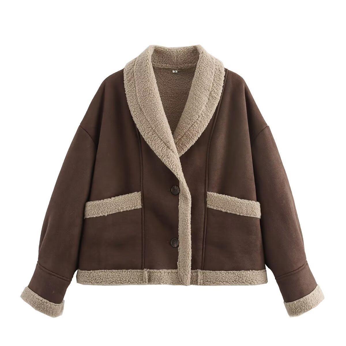 Women's Faux Fur & Wool Blend Coat with Lapel Collar, Loose Fit