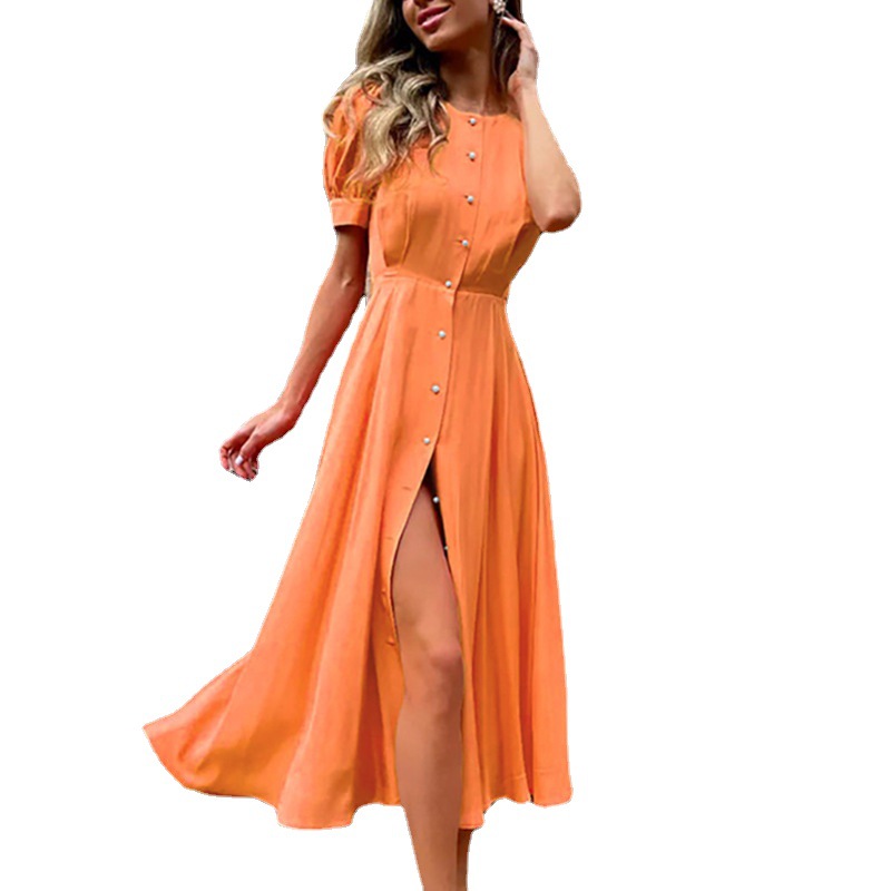 Solid Color High Waist Button-Front Midi Cardigan Dress