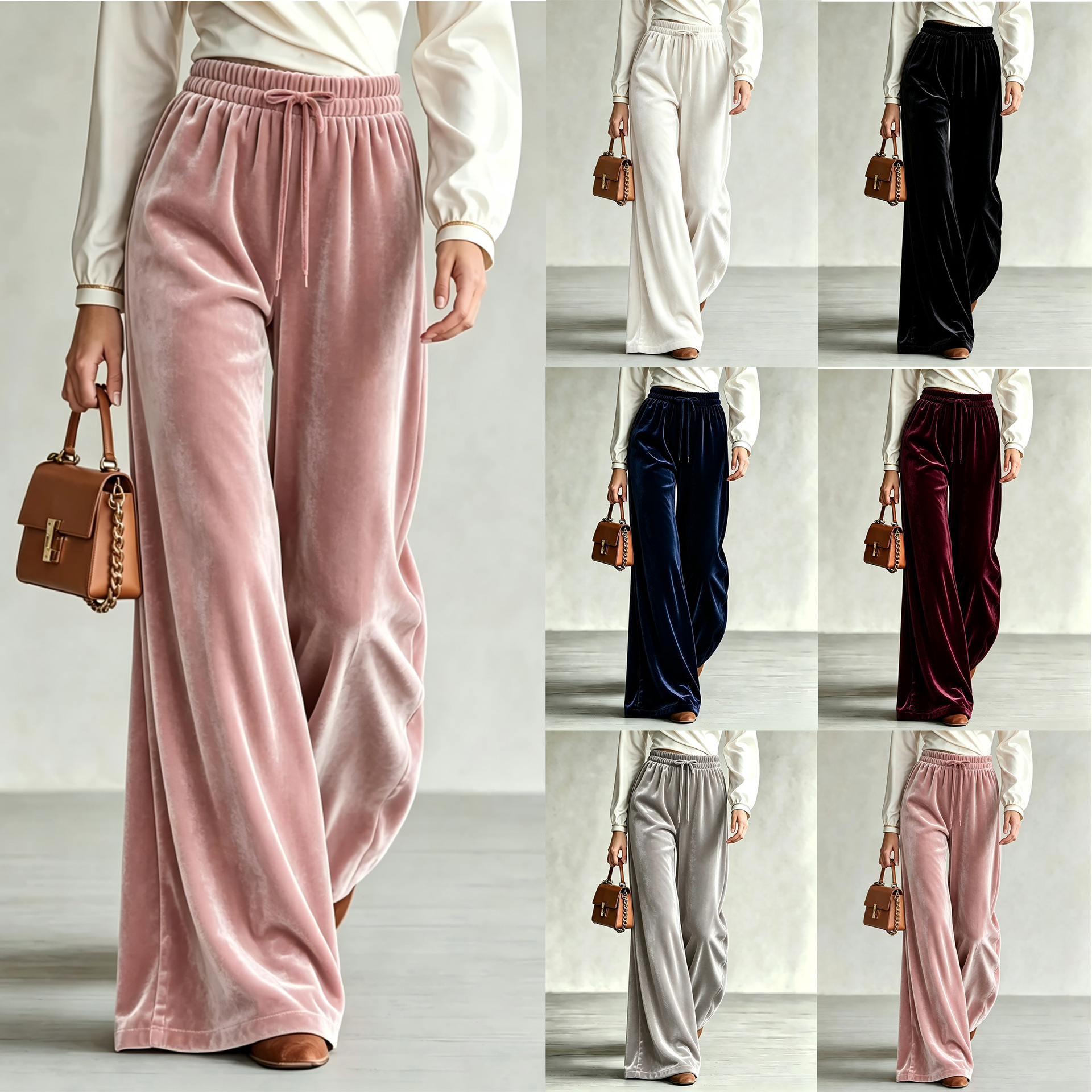 Women's High-Waist Wide-Leg Drawstring Pants with Pockets