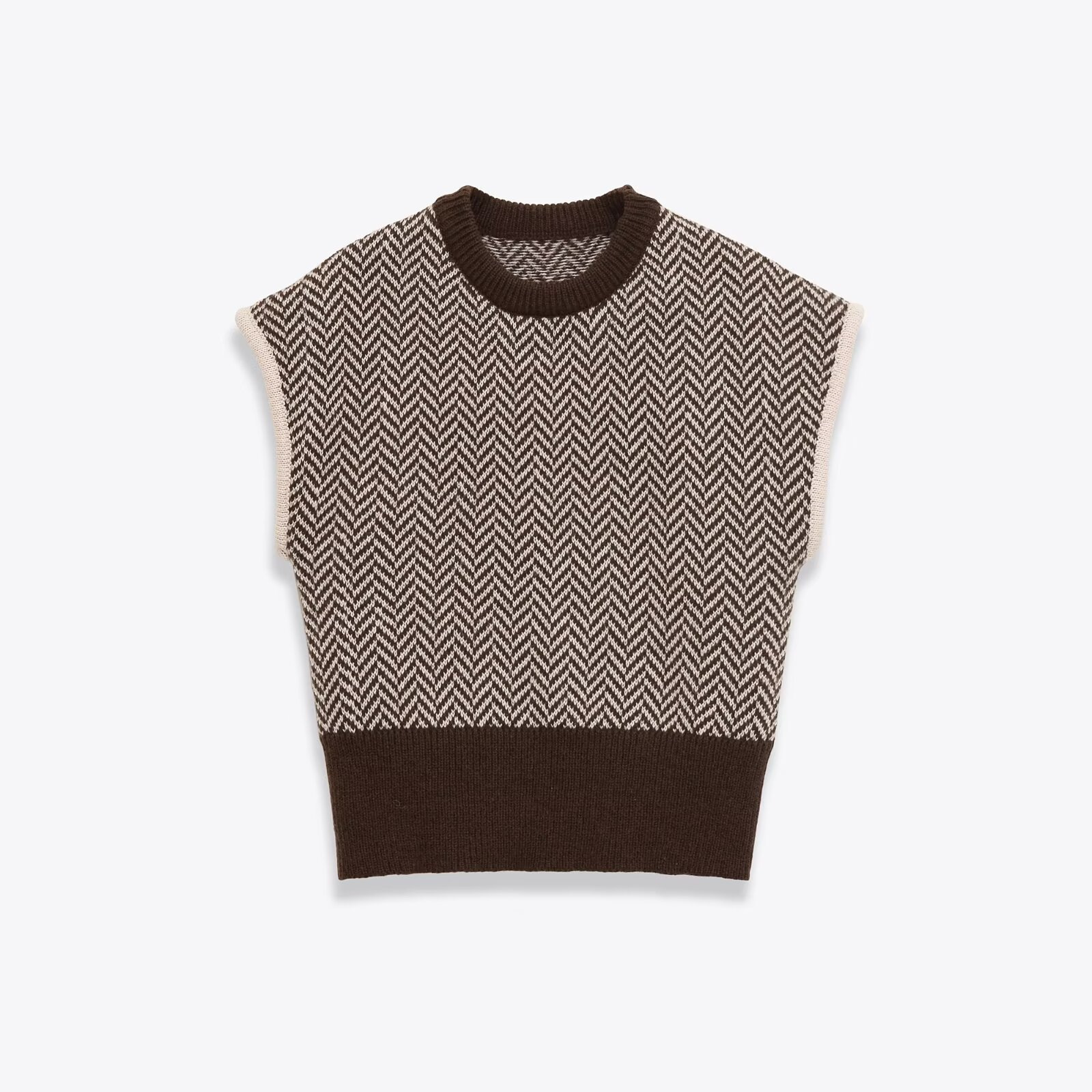 Women's Herringbone Knit Tank Top Sleeveless Crew Neck