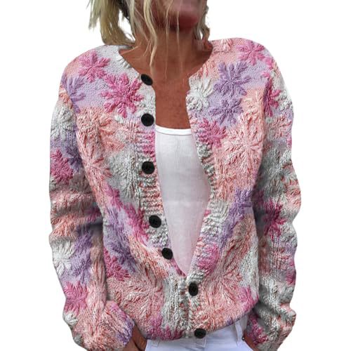 Women's Christmas Print Button Cardigan Sweater