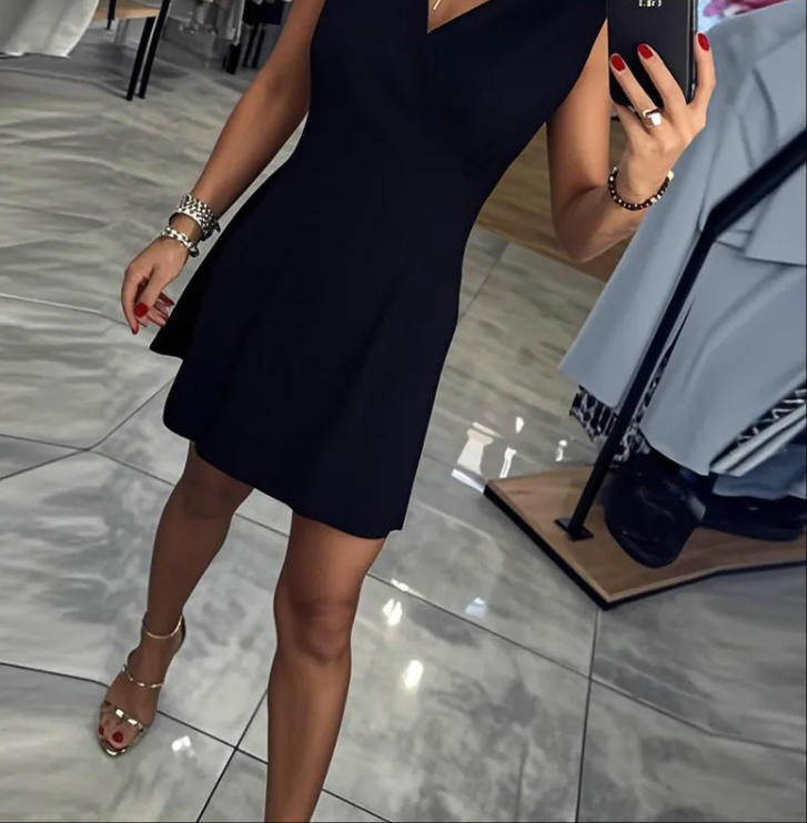 Sexy V-Neck Twist Waist Short Sleeve Casual Dress Solid Color Vacation Dress