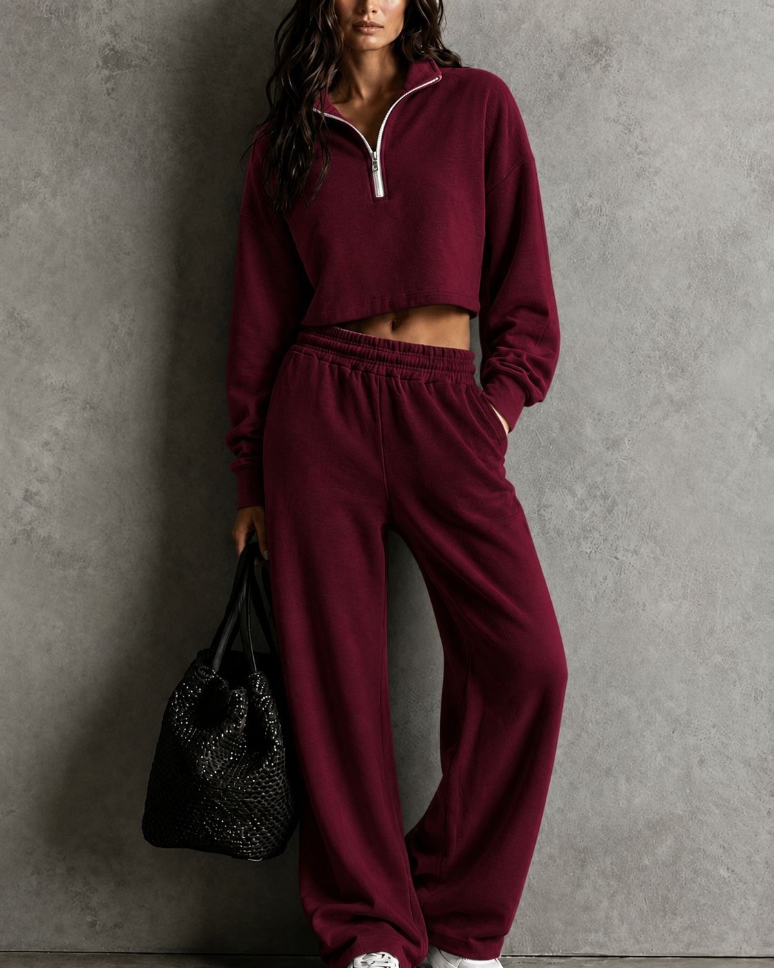2026 Women's Fall/Winter New Half-Zip Loose Top Wide-Leg Pants Set Casual Sporty Two-Piece