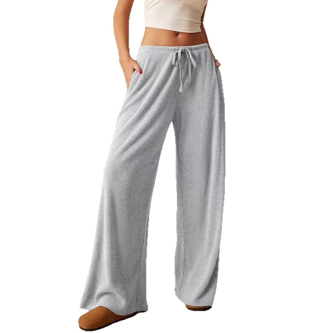 Women's High-Waist Wide-Leg Floor-Length Pants Solid Color Breathable