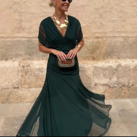 Women's One-Shoulder Chiffon Maxi Dress with Lining