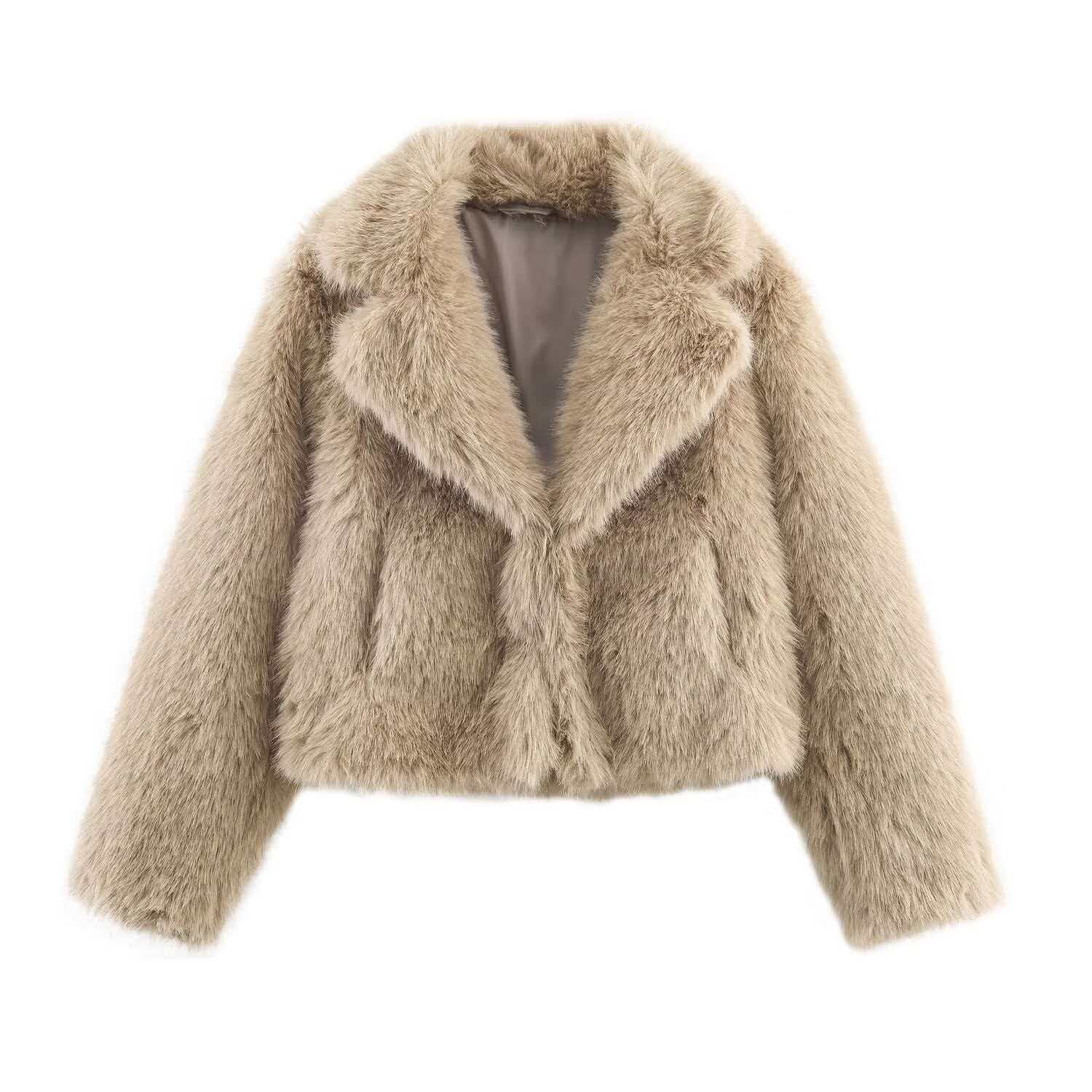 Women's Faux Fur Short Coat with Fur Collar