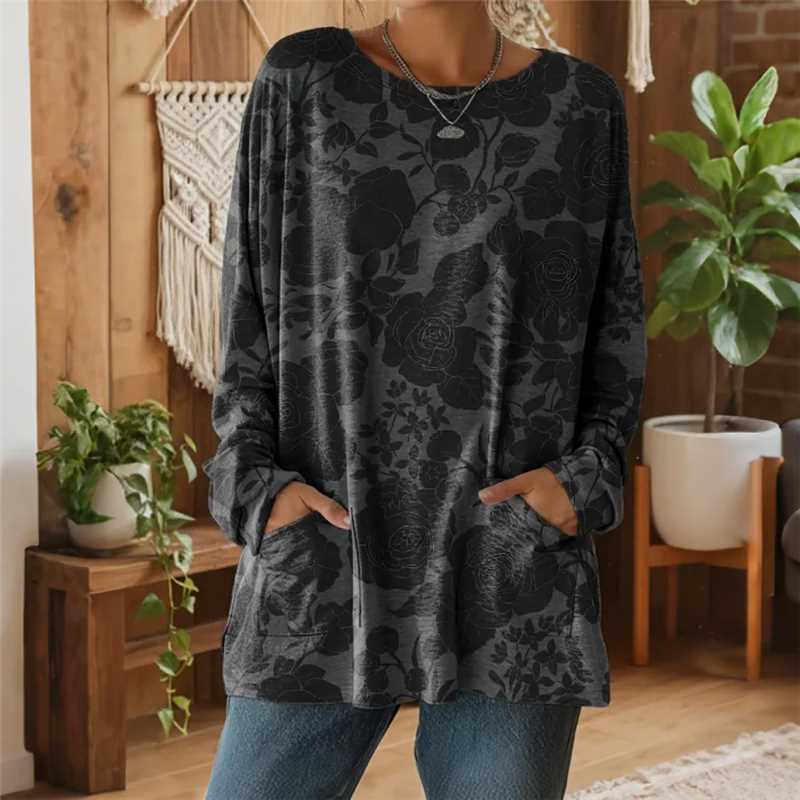 Women's Animal Print A-Line Midi Dress Long Sleeve Crew Neck Casual