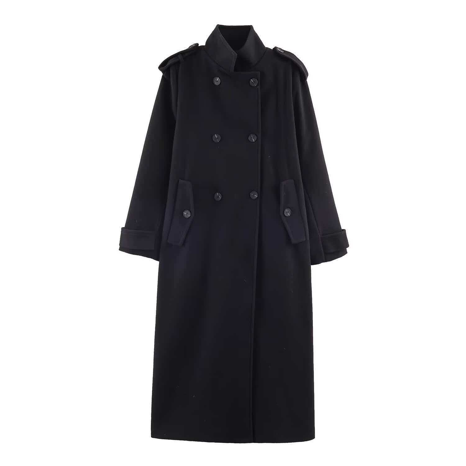 Women's Double-Breasted Wool-Blend Coat Dark Gray Mid-Length