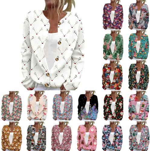 Women's Winter Cloud & Tree Print Button Cardigan Sweater