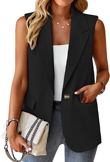 Women's Sleeveless Blazer Vest Open-Front Cardigan with Pockets