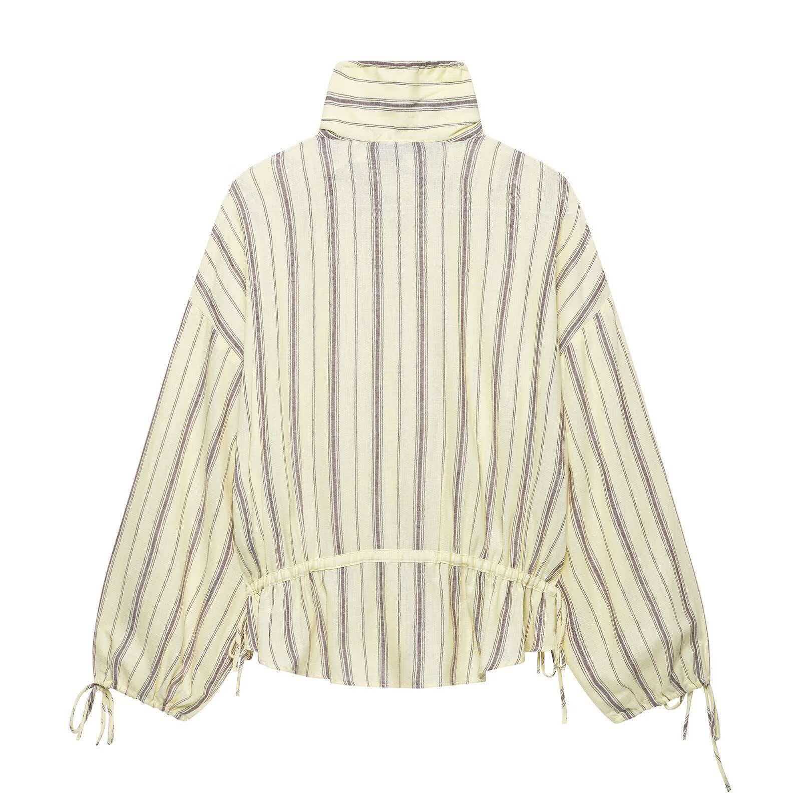 Women's Retro Vertical Striped Drawstring Jacket