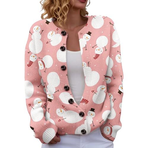 Women's Snowflake Reindeer Antler Print Button Cardigan Sweater