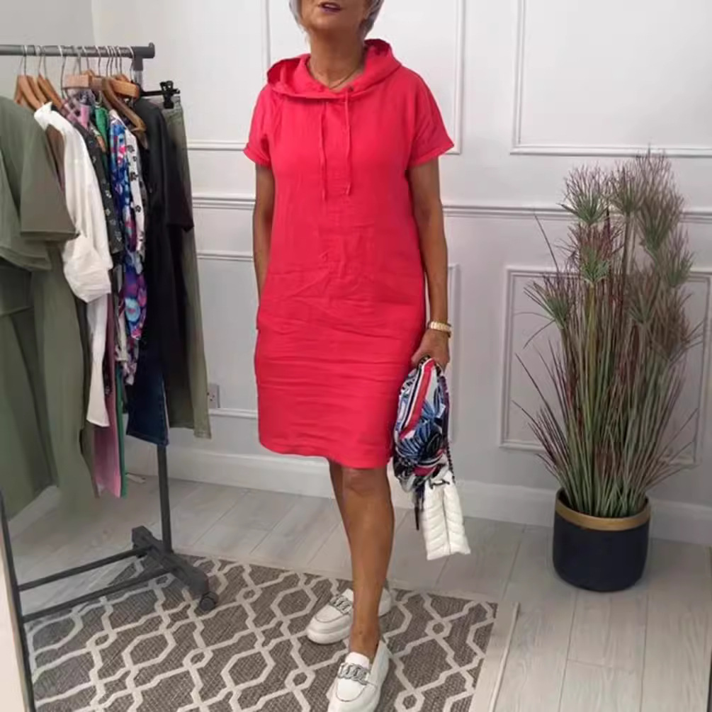 Women's Casual Solid Short Sleeve Hooded Pocket Dress