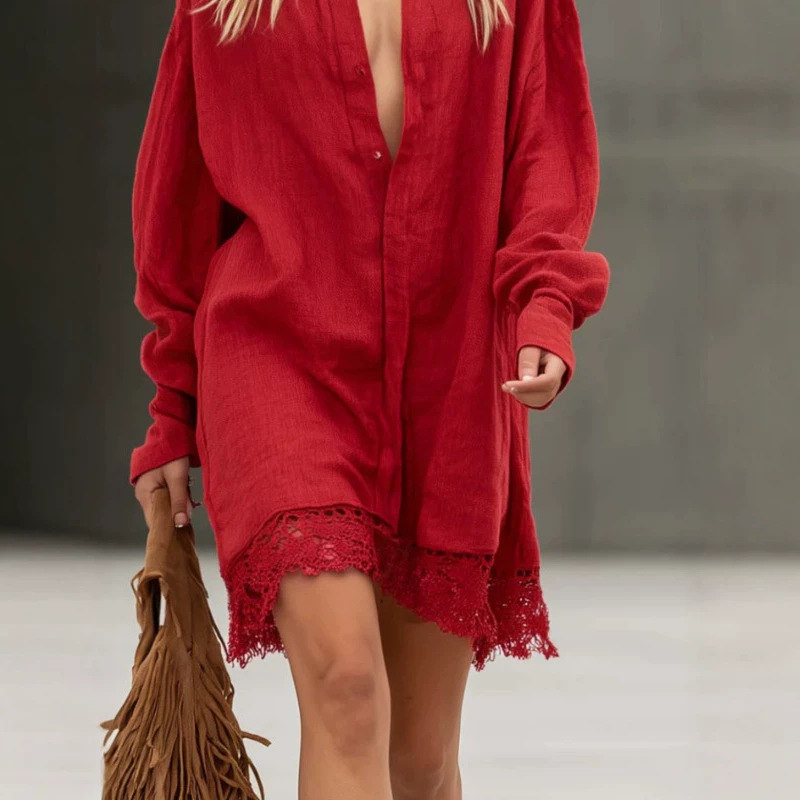 Bohemian Lace Hem Mini Dress