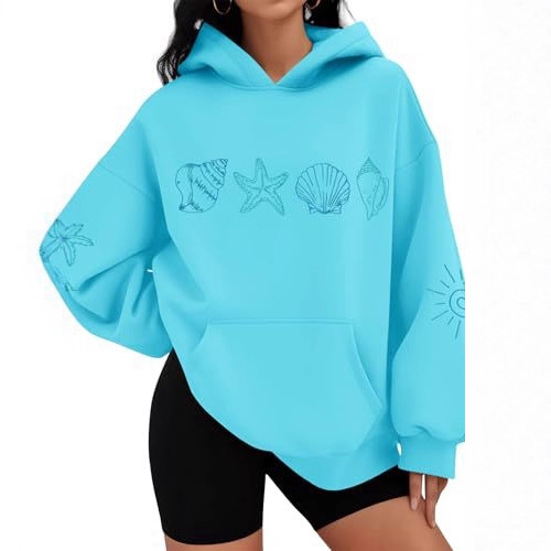 Women's Ocean Life Spiderweb Leaf Print Hoodie