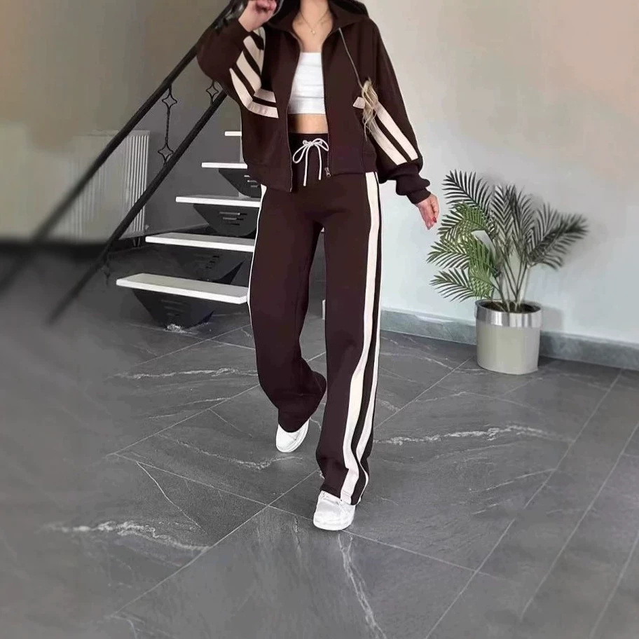 Women's Colorblock Two-Piece Casual Sweatsuit Set Long Sleeve Cardigan Top and Pants