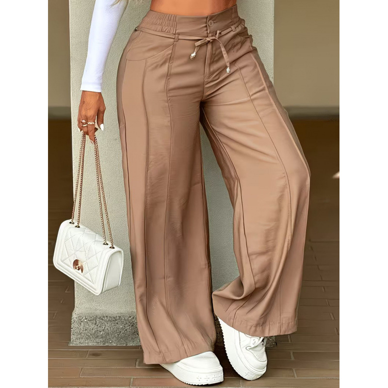 Women's Casual Straight-Leg Drawstring Pants with Pintuck Detail